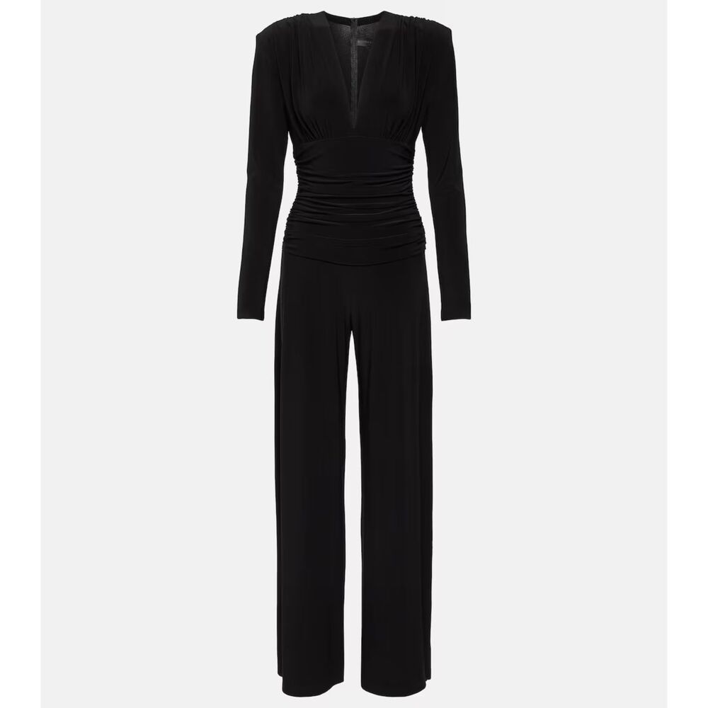 Norma Kamali Ruched Waist Jumpsuit Women's Sz XL NWOT Black Minimal Long Sleeve